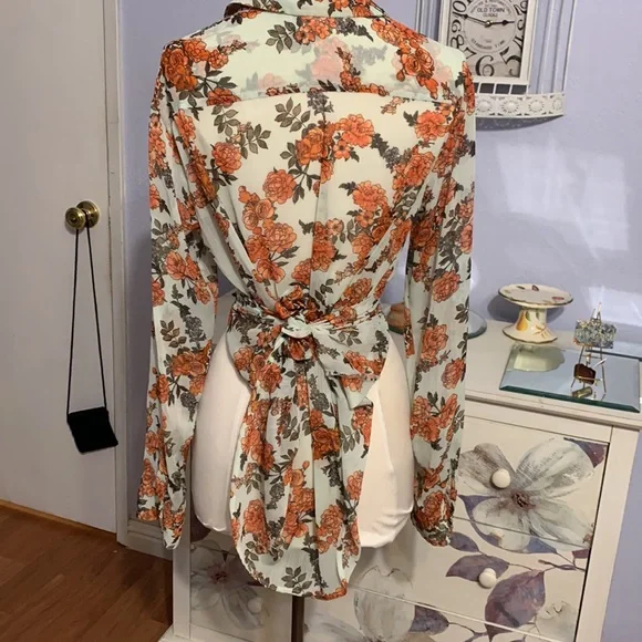 Given as GiftbSemi Sheer Shirt Tail Blouse - Picture 3 of 7